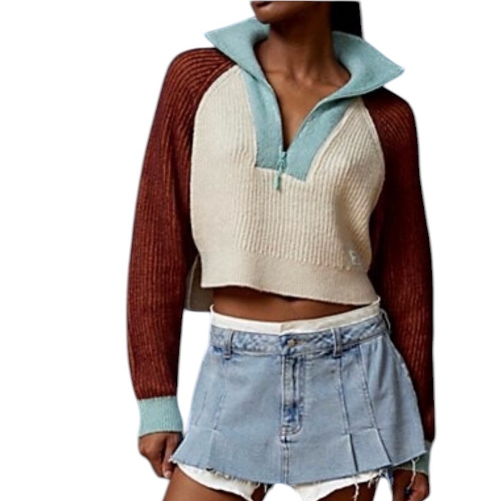 BDG Connor Colorblock Half-Zip Sweater in Color Block NWOT
